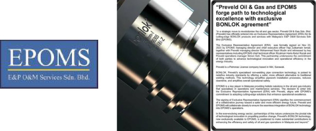 Signing of Exclusive Representative Agreement (ERA) of BONLOK with EPOMS